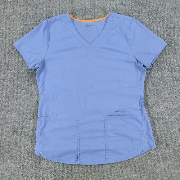 Scrubstar Scrub Top Shirt Women's Small Blue V-Neck Short Sleeve Pocket Uniform - Picture 1 of 13